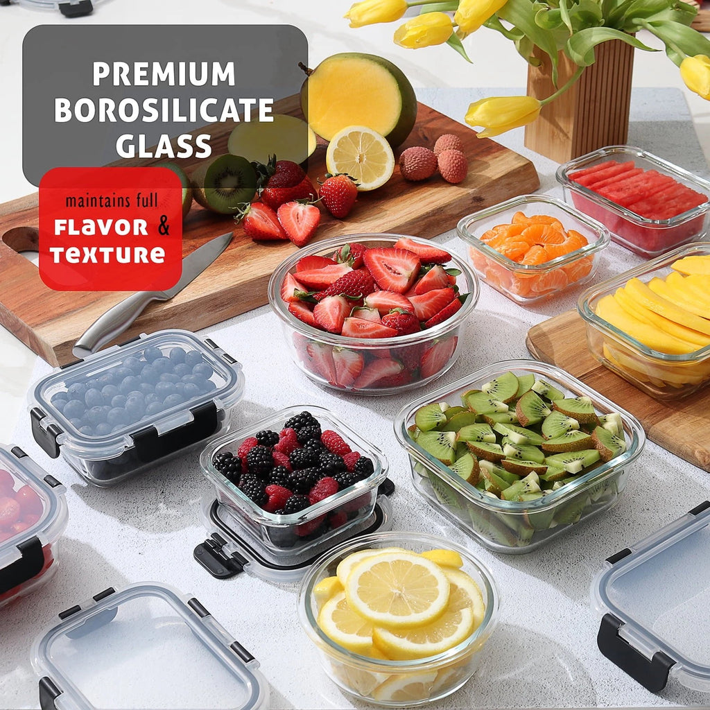12 pieces of covered glass food storage containers, sealed glass containers.