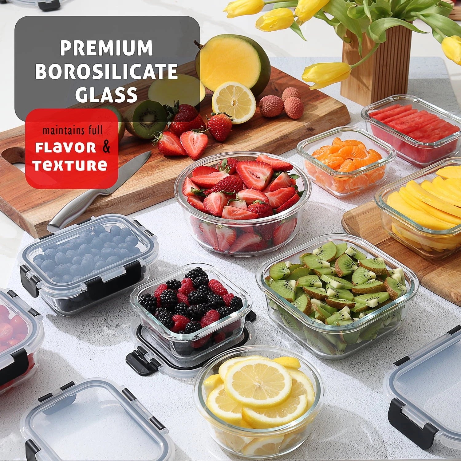 12 pieces of covered glass food storage containers, sealed glass containers.
