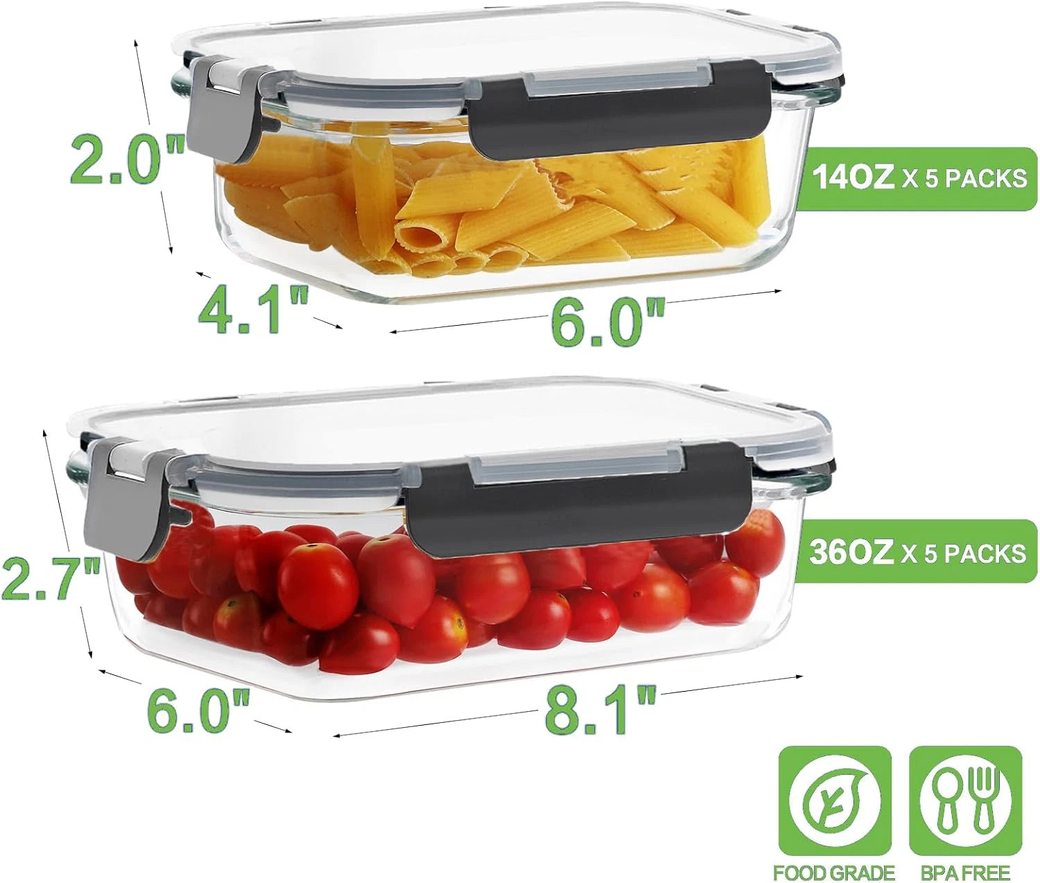 10 Pack Borosilicate Glass Meal Prep Containers with Locking Lids, Glass Food St