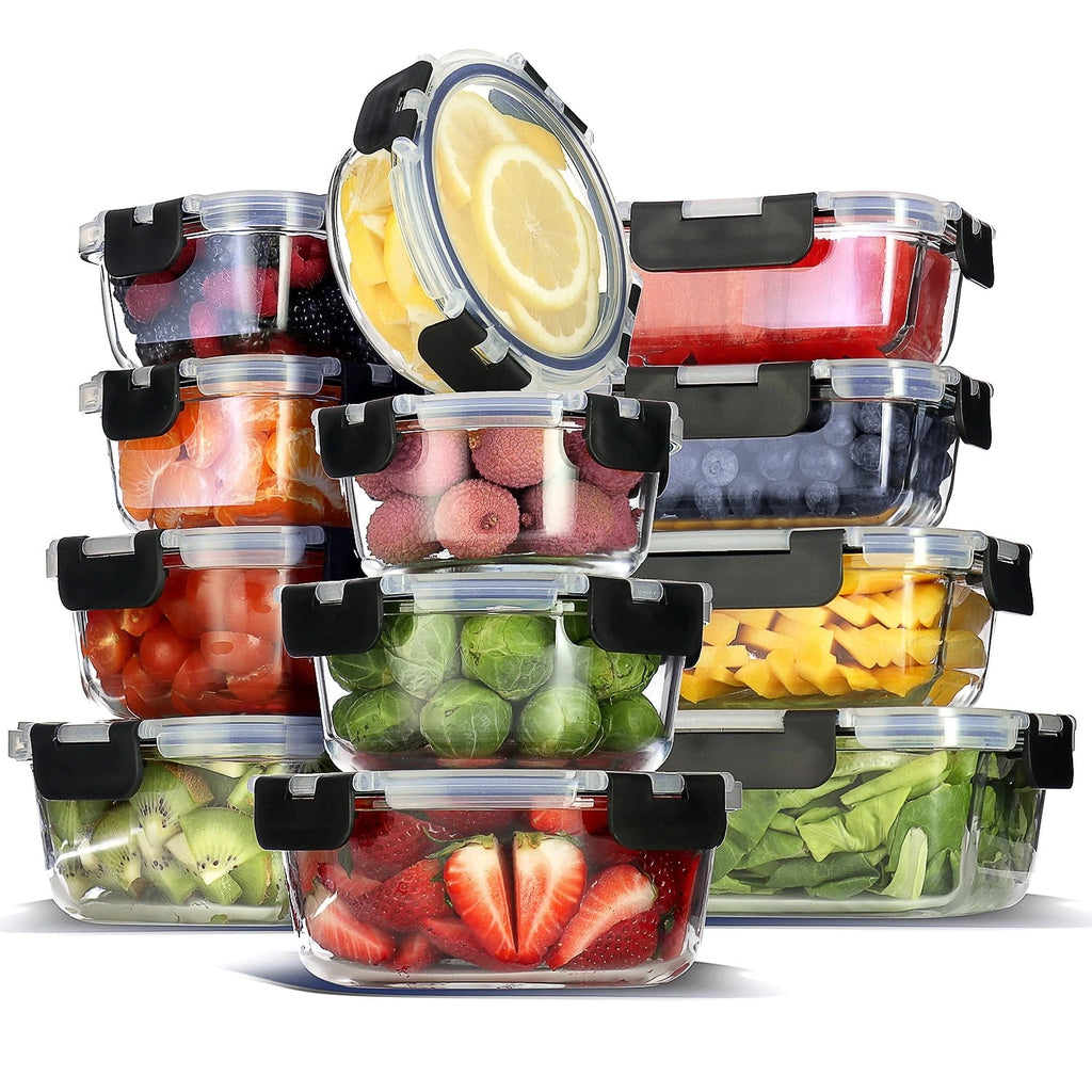 12 pieces of covered glass food storage containers, sealed glass containers.
