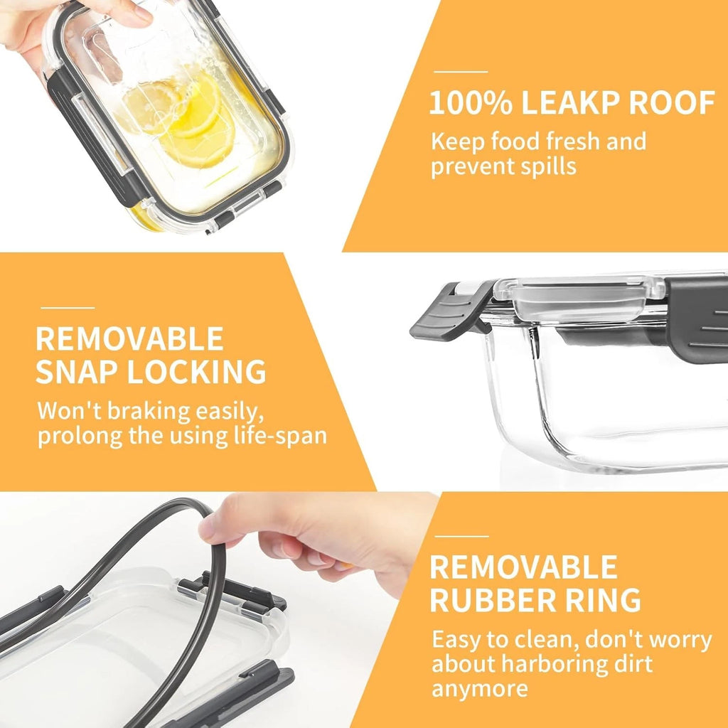 15 Pack Glass Food Storage Containers with Lids Airtight, Glass Meal Prep