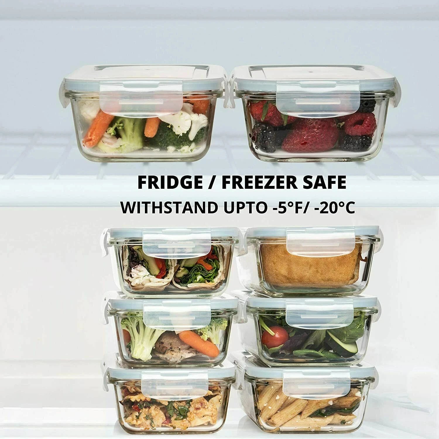 Glass Storage Containers with Airtight Lids, Microwave Safe, 30oz, Set of 16