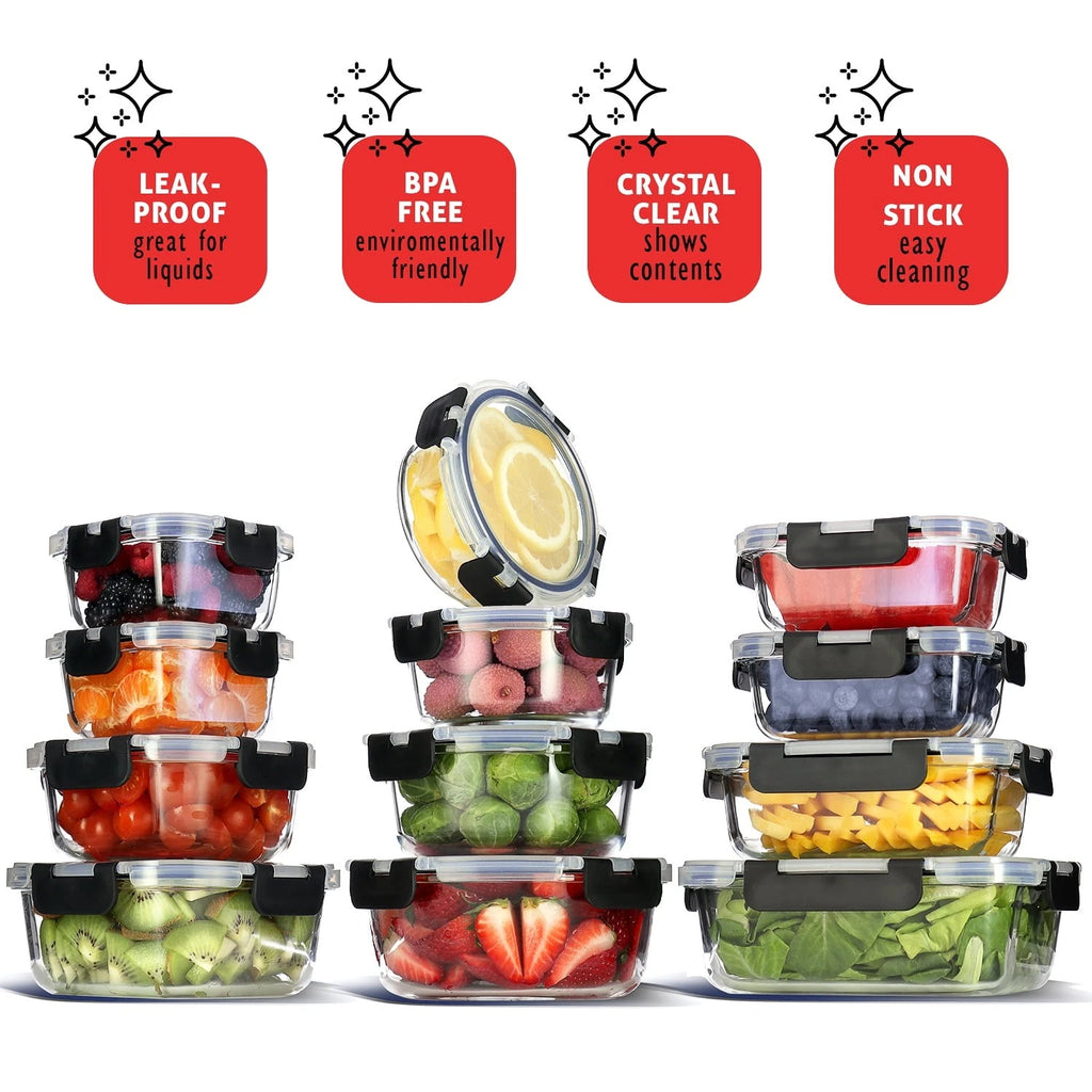 12 pieces of covered glass food storage containers, sealed glass containers.