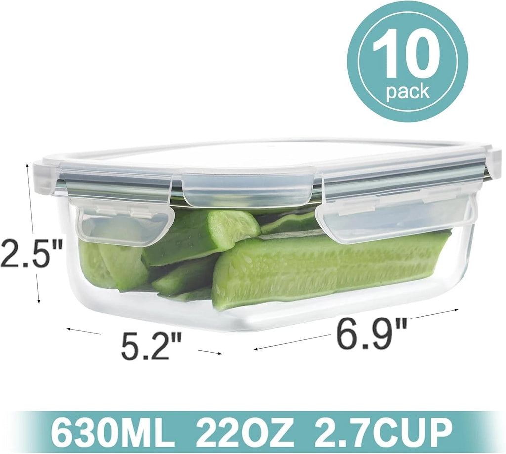 10 Pack 22oz Glass Meal Prep Containers, Food Storage Containers with Lids,