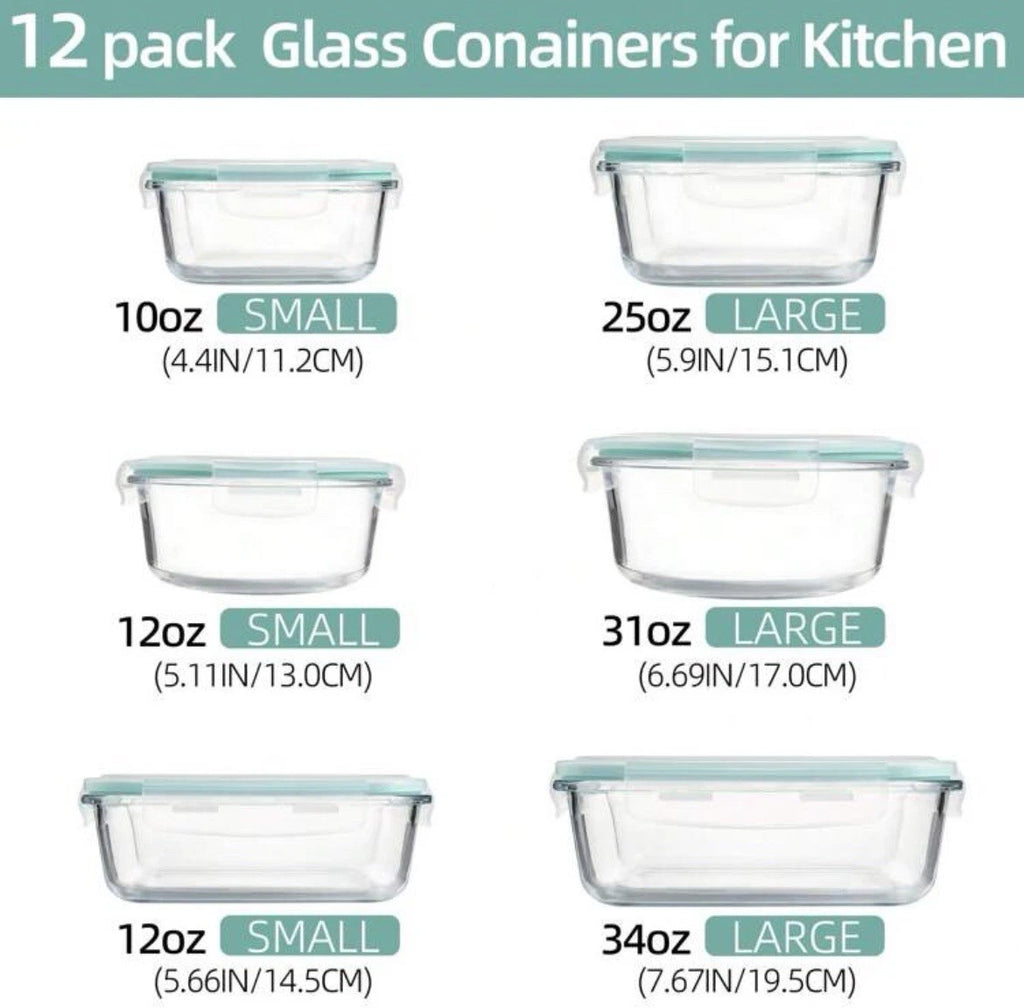 Glass Food Storage Containers with Airtight Lids Microwave Safe, Set of 24