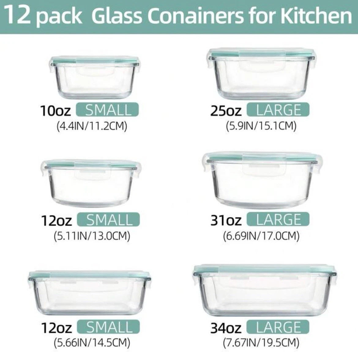 Glass Food Storage Containers with Airtight Lids Microwave Safe, Set of 24