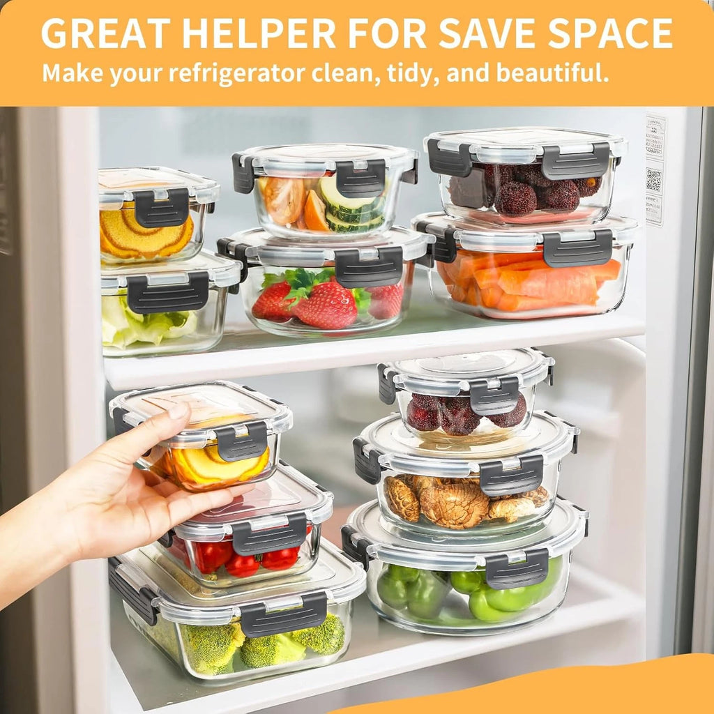 15 Pack Glass Food Storage Containers with Lids Airtight, Glass Meal Prep