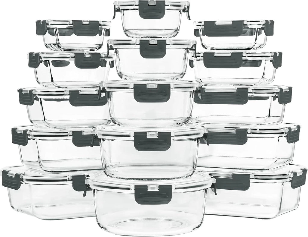 15 Pack Glass Food Storage Containers with Lids Airtight, Glass Meal Prep