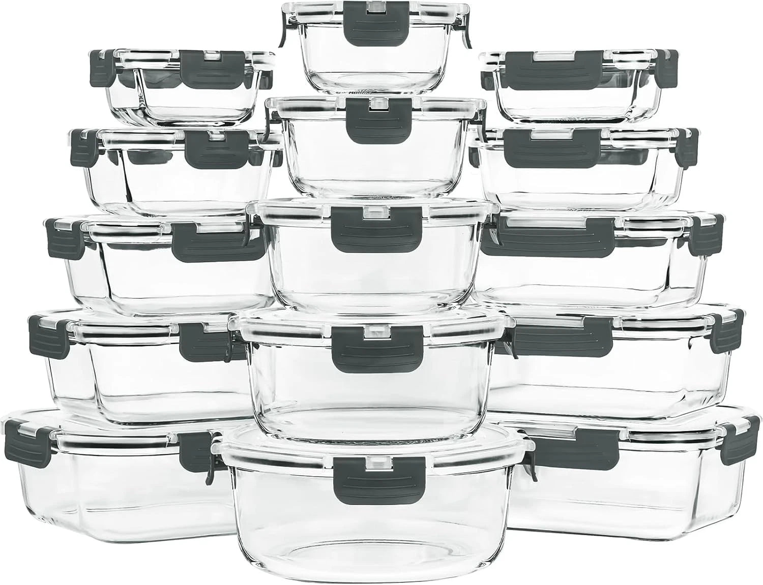 15 Pack Glass Food Storage Containers with Lids Airtight, Glass Meal Prep